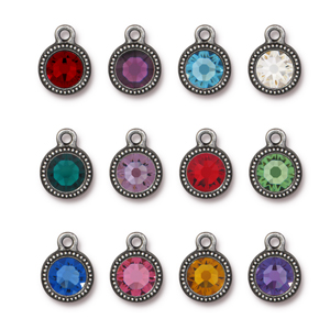 TierraCast : Drop Charm - SS34 Beaded Birthstone Mix (36pcs), Antique Pewter