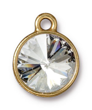 TierraCast : Drop Charm - 12 mm Plain Round with Swarovski Crystal, Gold