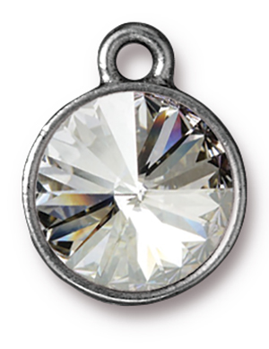 TierraCast : Drop Charm - 12 mm Plain Round with Swarovski Crystal, Rhodium