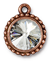 TierraCast : Drop Charm - 12 mm Beaded Round with Swarovski Crystal, Antique Copper