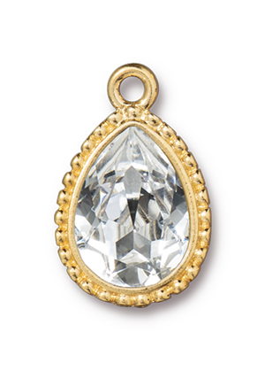 TierraCast : Drop Charm - 4320 14 x 10 mm Beaded Pear with Swarovski Crystal, Gold