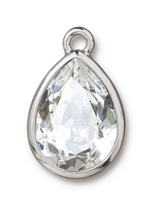 TierraCast : Drop Charm - 4320 18 x 13 mm Plain Pear with Swarovski Crystal, Rhodium