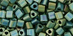 TOHO Triangle 8/0 Tube 2.5" : Frosted Metallic Iris - Green/Brown