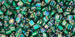 TOHO Triangle 11/0 Tube 5.5" : Silver-Lined Rainbow Green Emerald