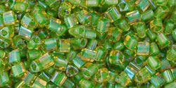 TOHO Triangle 11/0 Tube 2.5" : Inside-Color Topaz/Opaque Green-Lined