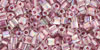 TOHO Triangle 11/0 Tube 2.5" : Inside-Color Rainbow Crystal/Strawberry-Lined