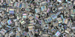 TOHO Triangle 11/0 Tube 5.5" : Inside-Color Rainbow Crystal/Opaque Gray-Lined