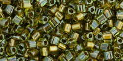 TOHO Triangle 11/0 Tube 2.5" : Gold-Lined Peridot