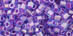 TOHO Hex 8/0 Tube 2.5" : Inside-Color Aqua/Purple-Lined