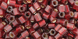 TOHO Hex 8/0 Tube 2.5" : Silver-Lined Frosted Ruby
