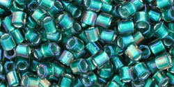 TOHO Hex 8/0 Tube 2.5" : Inside-Color Crystal/Prairie Green-Lined