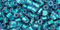 TOHO Hex 8/0 Tube 2.5" : Inside-Color Rainbow Crystal/Green Teal-Lined