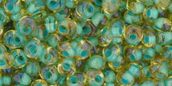 TOHO Magatama 3mm Tube 2.5" : Inside-Color Rainbow Lt Topaz/Sea Foam-Lined