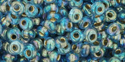 TOHO Magatama 3mm Tube 2.5" : Gold-Lined Rainbow Aqua