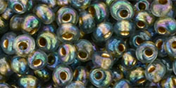 TOHO Magatama 3mm Tube 2.5" : Gold-Lined Rainbow Black Diamond