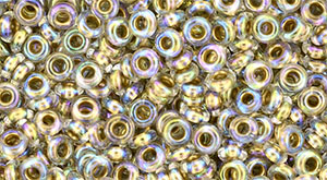 TOHO Demi Round 8/0 3mm Tube 2.5" : Gold-Lined Rainbow Crystal