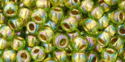 TOHO Round 6/0 Tube 5.5" : Gold-Lined Rainbow Peridot