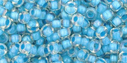 TOHO Round 8/0 : Inside-Color Luster Crystal/Opaque Aqua-Lined