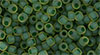 TOHO Round 8/0 Tube 2.5" : Inside-Color Frosted Jonquil/Emerald-Lined