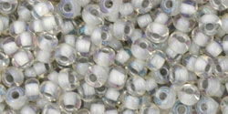 TOHO Round 8/0 Tube 2.5" : Inside-Color Rainbow Crystal/Gray-Lined