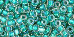 TOHO Round 8/0 Tube 2.5" : Inside-Color Rainbow Crystal/Teal-Lined