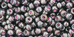 TOHO Round 8/0 Tube 2.5" : Inside-Color Lustered Black Diamond/Pink-Lined