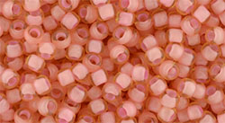 TOHO Round 8/0 Tube 2.5" : Inside-Color Frosted Lt Topaz/Coral Pink-Lined