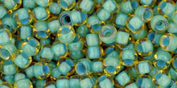 TOHO Round 8/0 Tube 5.5" : Inside-Color Rainbow Lt Topaz/Sea Foam-Lined