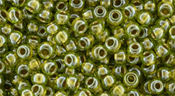 TOHO Round 8/0 Tube 2.5" : Gold-Lined Peridot