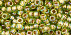 TOHO Round 8/0 Tube 2.5" : Gold-Lined Rainbow Peridot