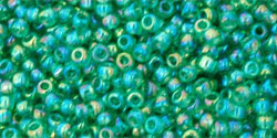 TOHO Round 11/0 Tube 5.5" : Transparent-Rainbow Dk Peridot