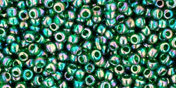 TOHO Round 11/0 Tube 2.5" : Transparent-Rainbow Green Emerald