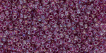 TOHO Round 11/0 Tube 2.5" : Inside-Color Rainbow Crystal/Fuchsia-Lined