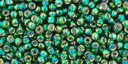 TOHO Round 11/0 Tube 5.5" : Silver-Lined Rainbow Green Emerald