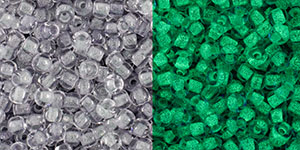 TOHO Round 11/0 Tube 2.5" : Glow In The Dark - Gray Crystal/Bright Green