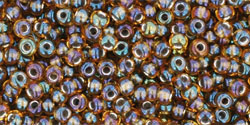 TOHO Round 11/0 : Inside-Color Rainbow Topaz/Gold-Lined