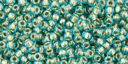 TOHO Round 11/0 Tube 5.5" : Inside-Color Aqua/Gold-Lined