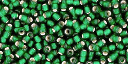 TOHO Round 11/0 Tube 2.5" : Silver-Lined Frosted Green Emerald