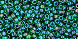 TOHO Round 11/0 Tube 5.5" : Inside-Color Rainbow Peridot/Opaque Green-Lined