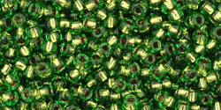 TOHO Round 11/0 Tube 2.5" : Copper-Lined Peridot