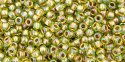 TOHO Round 11/0 Tube 2.5" : Gold-Lined Rainbow Peridot