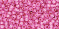 TOHO Round 11/0 Tube 5.5" : PermaFinish - Silver-Lined Milky Electric Pink