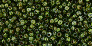 TOHO Round 11/0 Tube 2.5" : HYBRID Transparent Peridot - Picasso