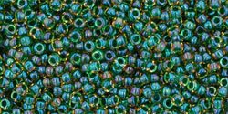 TOHO Round 15/0 Tube 2.5" : Inside-Color Luster Jonquil/Emerald-Lined