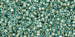 TOHO Round 15/0 Tube 2.5" : Inside-Color Aqua/Gold-Lined