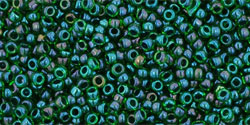 TOHO Round 15/0 : Inside-Color Rainbow Peridot/Opaque Green-Lined