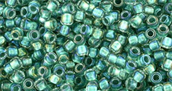 TOHO Takumi LH Round 11/0 Tube 2.5" : Inside-Color Rainbow Crystal/Teal-Lined