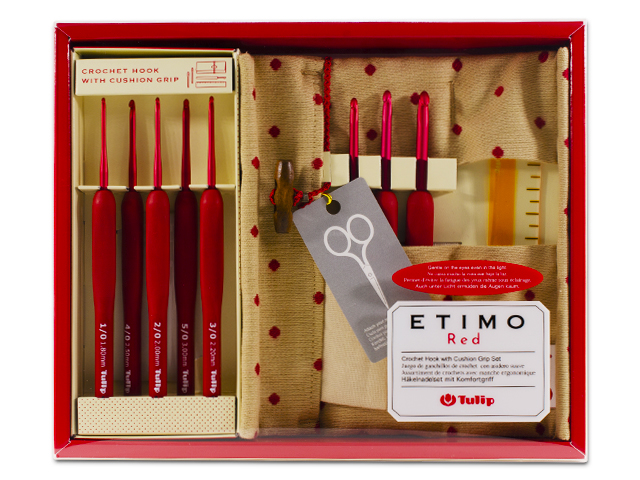 Tulip - ETIMO Red Crochet Hook with Cushion Grip Set