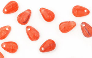 Loose Tear Drops 6/4mm : HurriCane Glass - Orange/Crystal/Sapphire Stripe