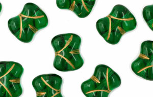 Loose Bow Ties 17/14mm : Green Emerald - Gold Inlay